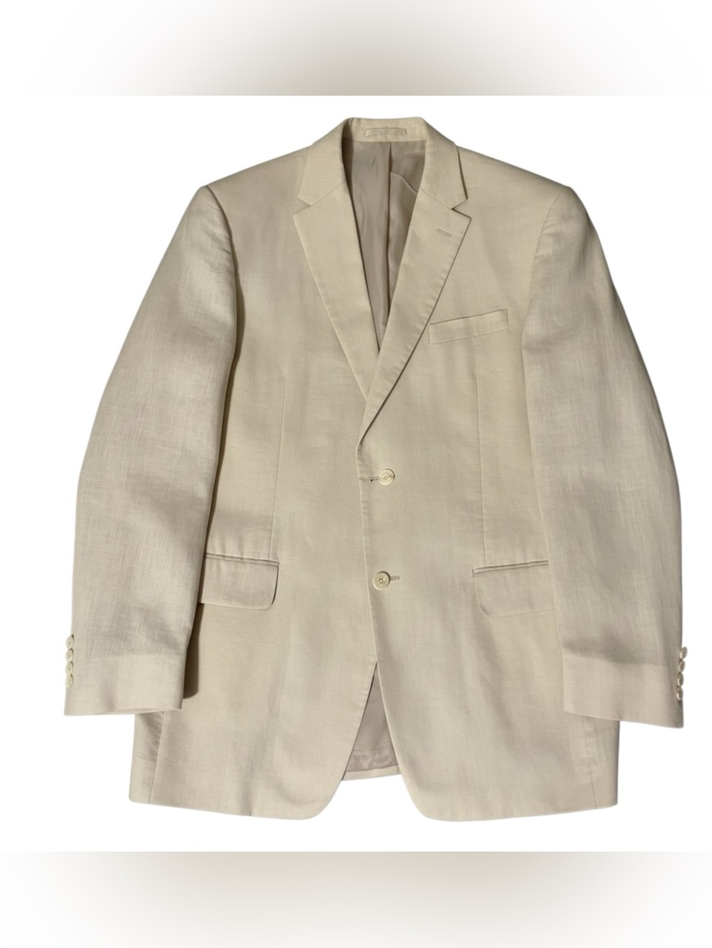 Saddlebred 100% Linen Blazer Mens 42L Beige Sport Coat Jacket 2 Button Preppy